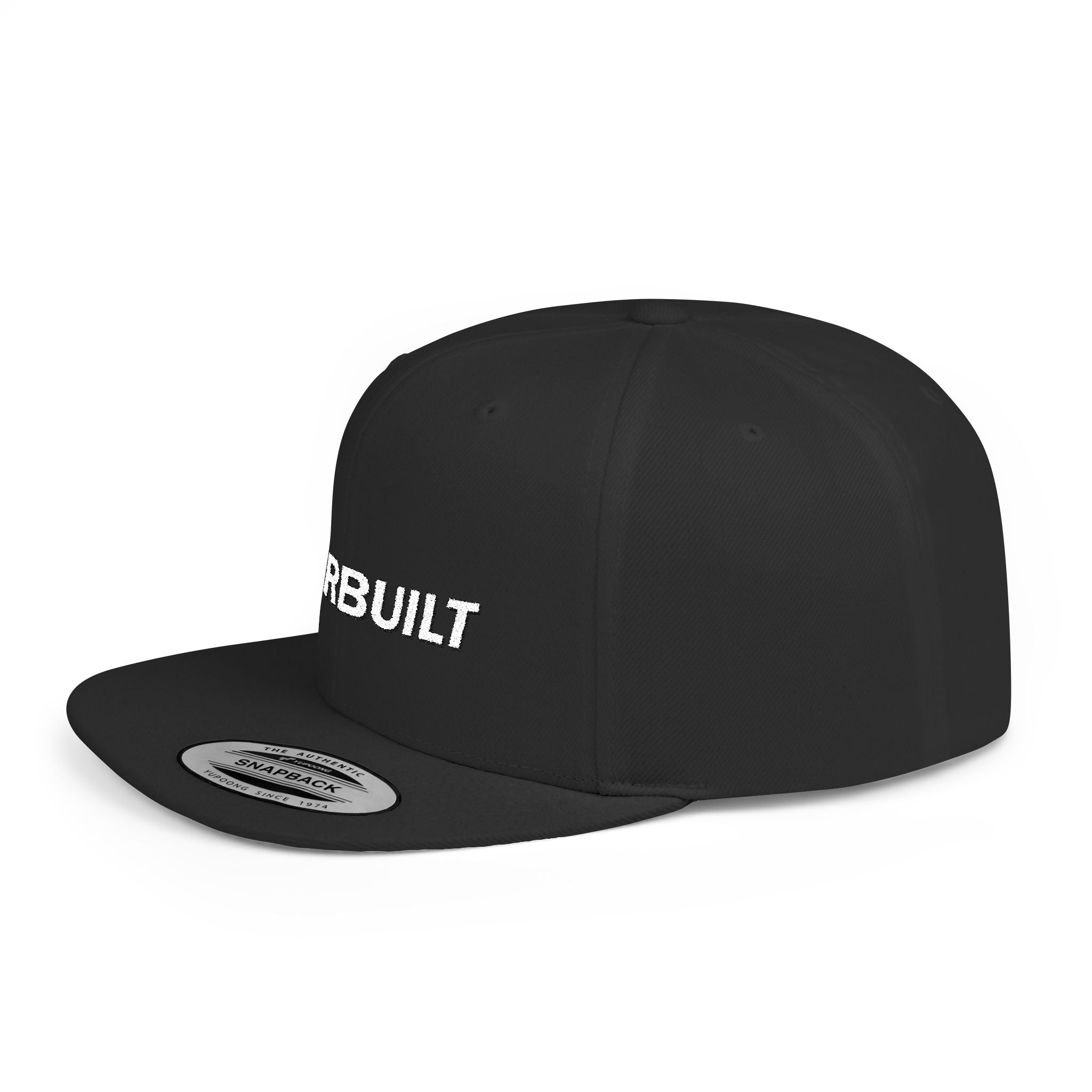 Overbuilt Flat Bill Snapback Hat — Minimal Embroidered Streetwear Cap