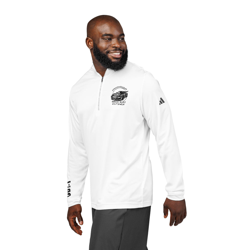 Overbuilt GT3RS / OB1:1 Embroidered adidas Quarter‑Zip Pullover — White Performance Top with Chest Logo